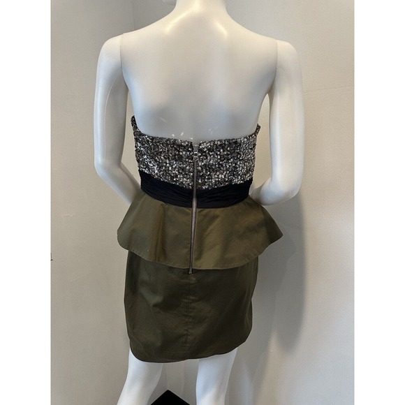 NWT $495 Alice and Olivia Sequin Mini Strapless Dress Safari Green Sz 8 - Picture 6 of 13